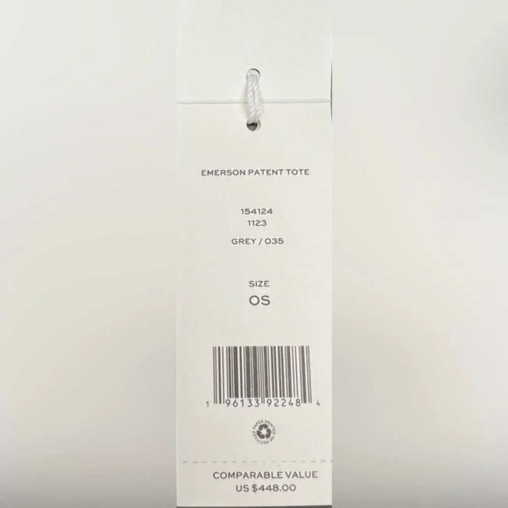 Tory Burch Large Patent Leather Emerson Tote In Grey